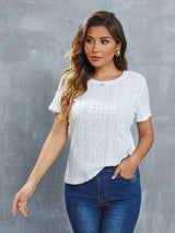 Keep It Real Short Sleeve White Eyelet Blouse - MXSTUDIO.COM