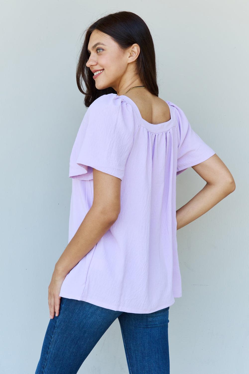 Keep It Simple Flutter Sleeve Lavender Blouse - MXSTUDIO.COM