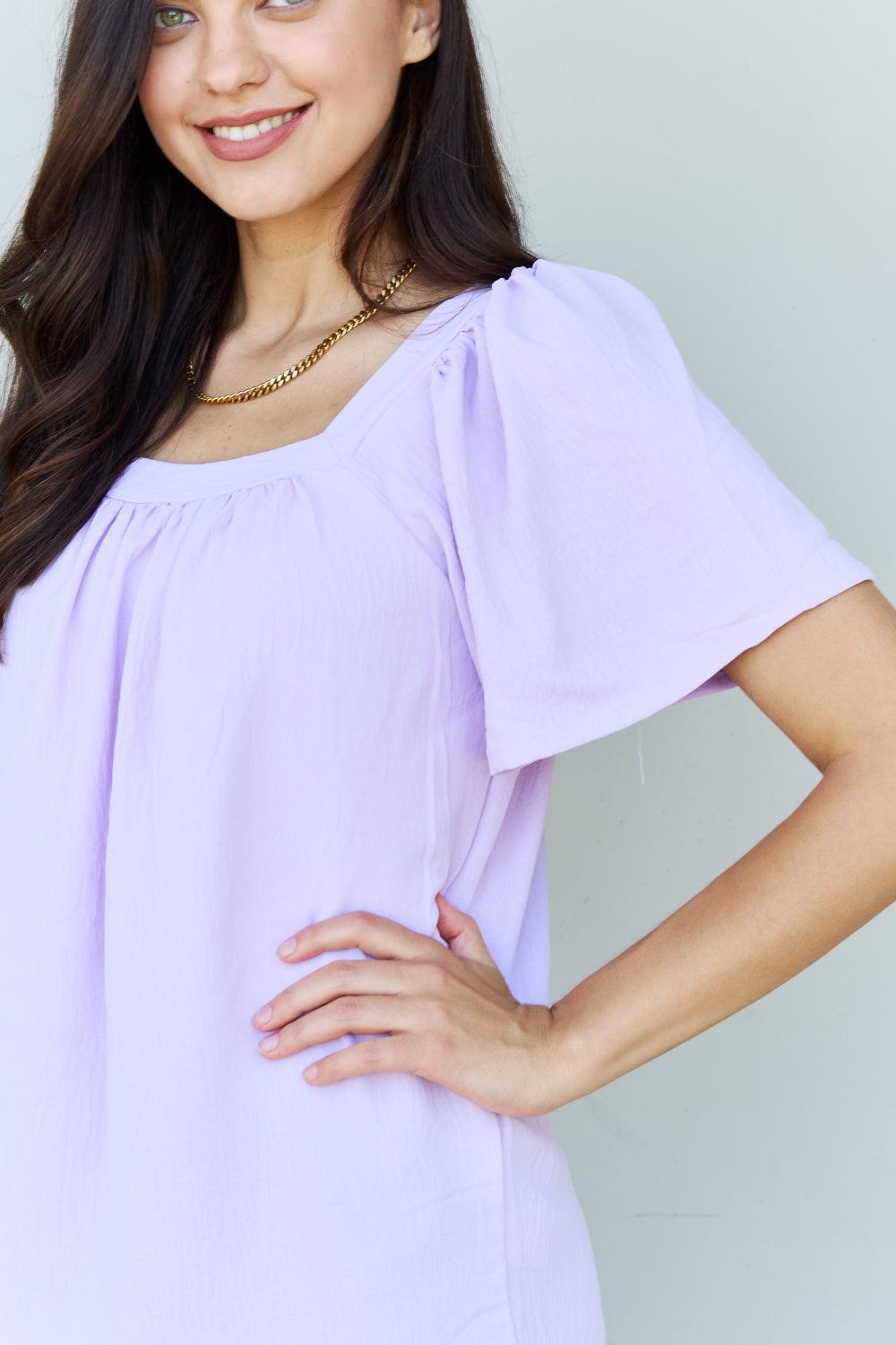 Keep It Simple Flutter Sleeve Lavender Blouse - MXSTUDIO.COM