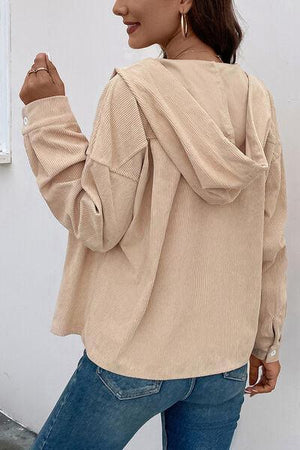 Keep It Simple Pocketed Button Up Hoodie-MXSTUDIO.COM