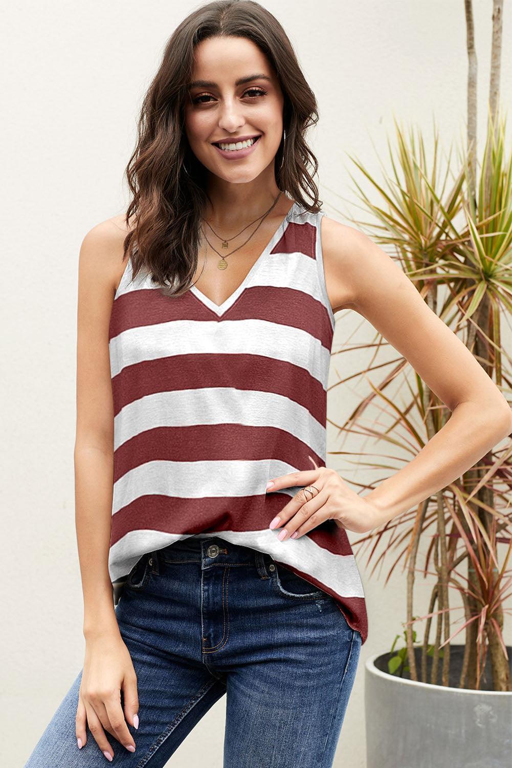 Keep It Simple V-Neck Striped Tank - MXSTUDIO.COM