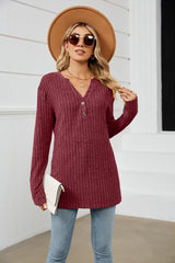 Keep Protected Ribbed Long Sleeve Tunic Top - MXSTUDIO.COM