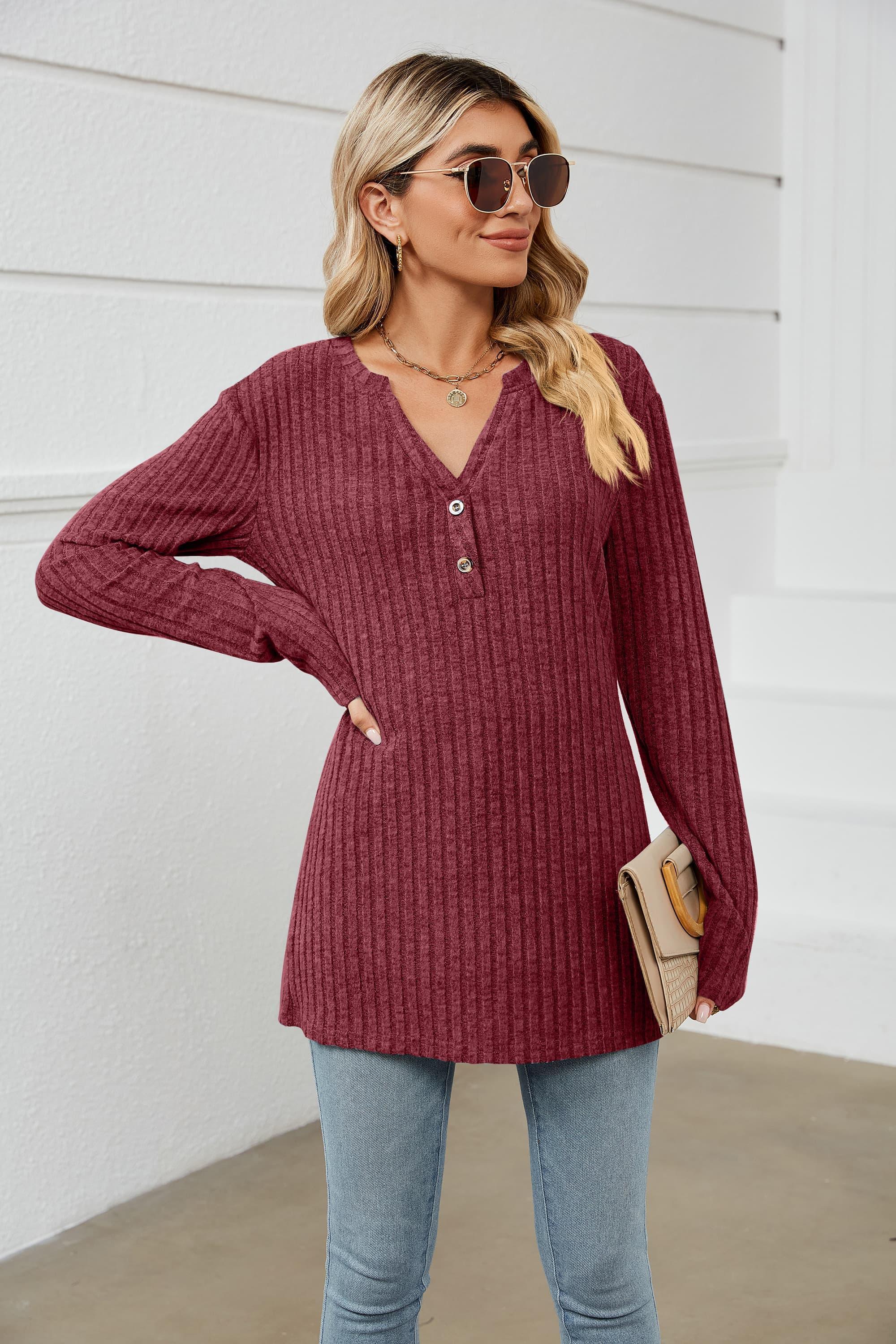 Keep Protected Ribbed Long Sleeve Tunic Top - MXSTUDIO.COM