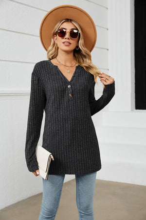 Keep Protected Ribbed Long Sleeve Tunic Top - MXSTUDIO.COM