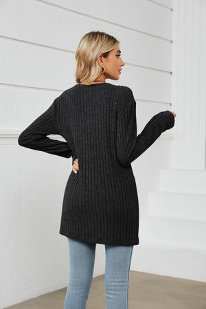 Keep Protected Ribbed Long Sleeve Tunic Top - MXSTUDIO.COM