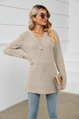 Keep Protected Ribbed Long Sleeve Tunic Top - MXSTUDIO.COM