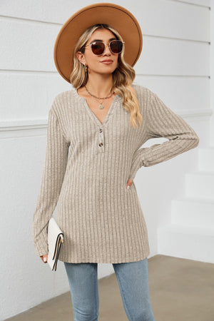 Keep Protected Ribbed Long Sleeve Tunic Top - MXSTUDIO.COM