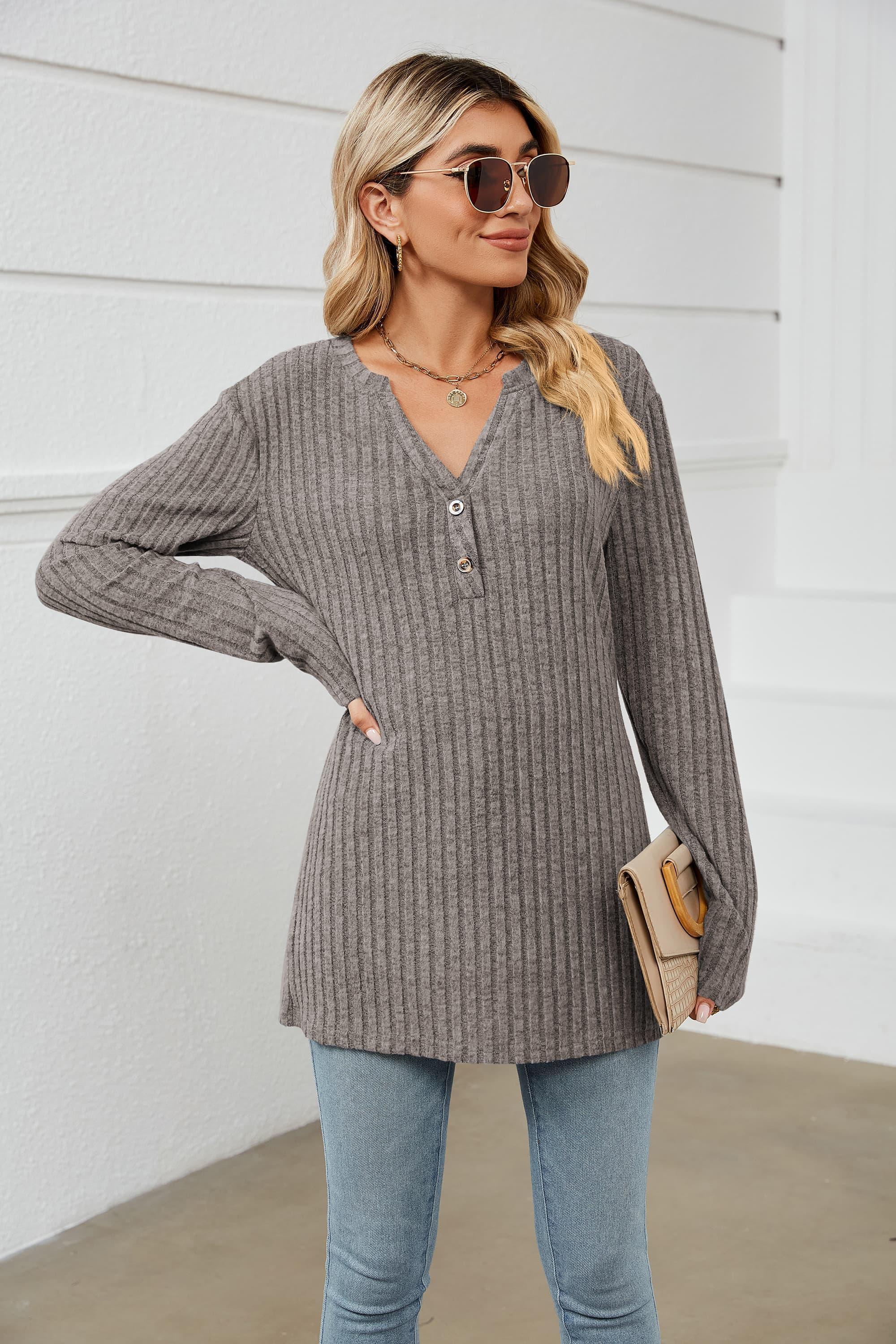 Keep Protected Ribbed Long Sleeve Tunic Top - MXSTUDIO.COM