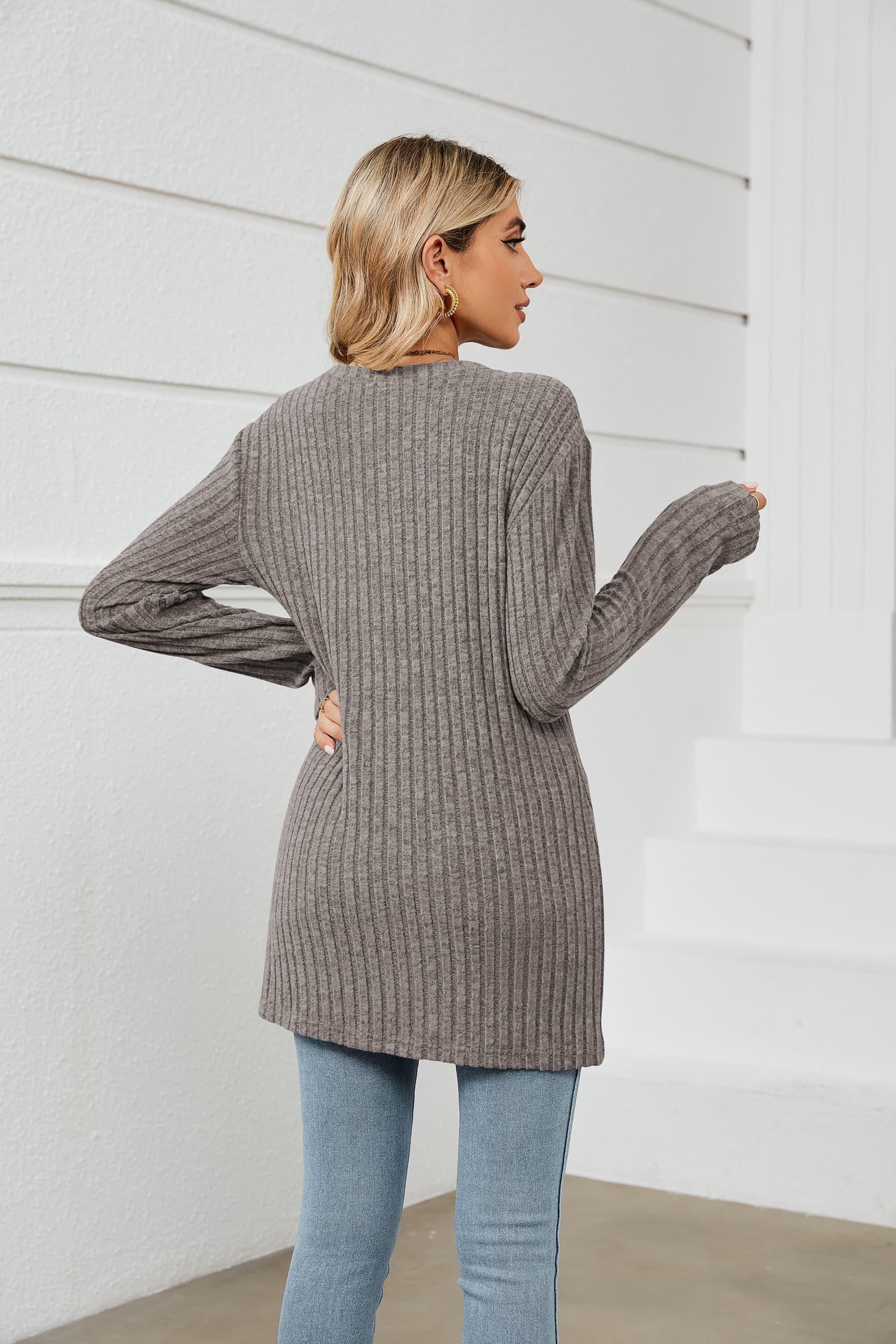 Keep Protected Ribbed Long Sleeve Tunic Top - MXSTUDIO.COM