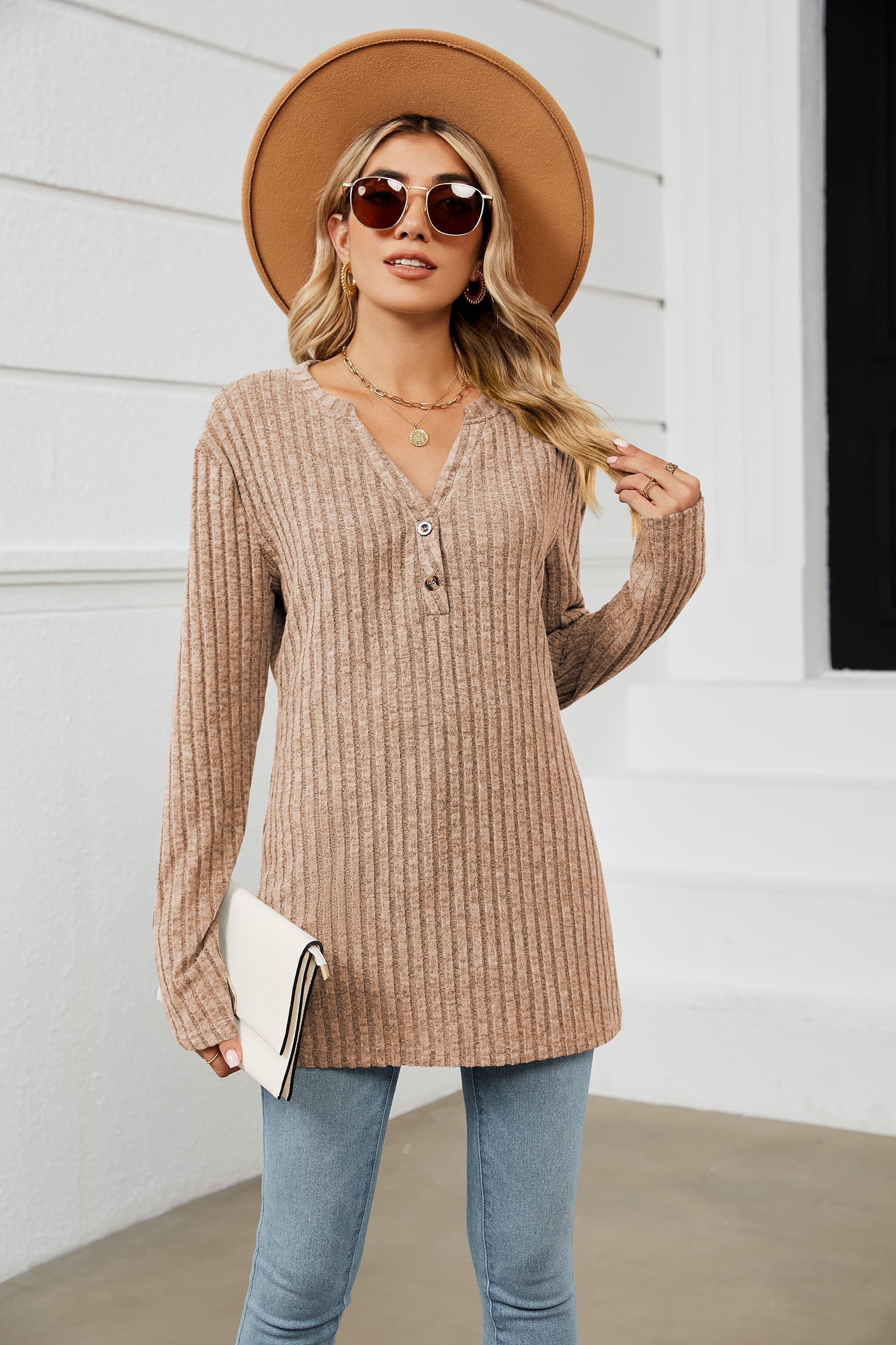 Keep Protected Ribbed Long Sleeve Tunic Top - MXSTUDIO.COM