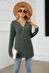 Keep Protected Ribbed Long Sleeve Tunic Top - MXSTUDIO.COM