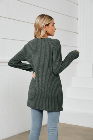 Keep Protected Ribbed Long Sleeve Tunic Top - MXSTUDIO.COM