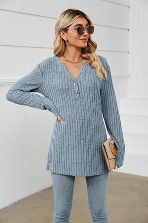 Keep Protected Ribbed Long Sleeve Tunic Top - MXSTUDIO.COM