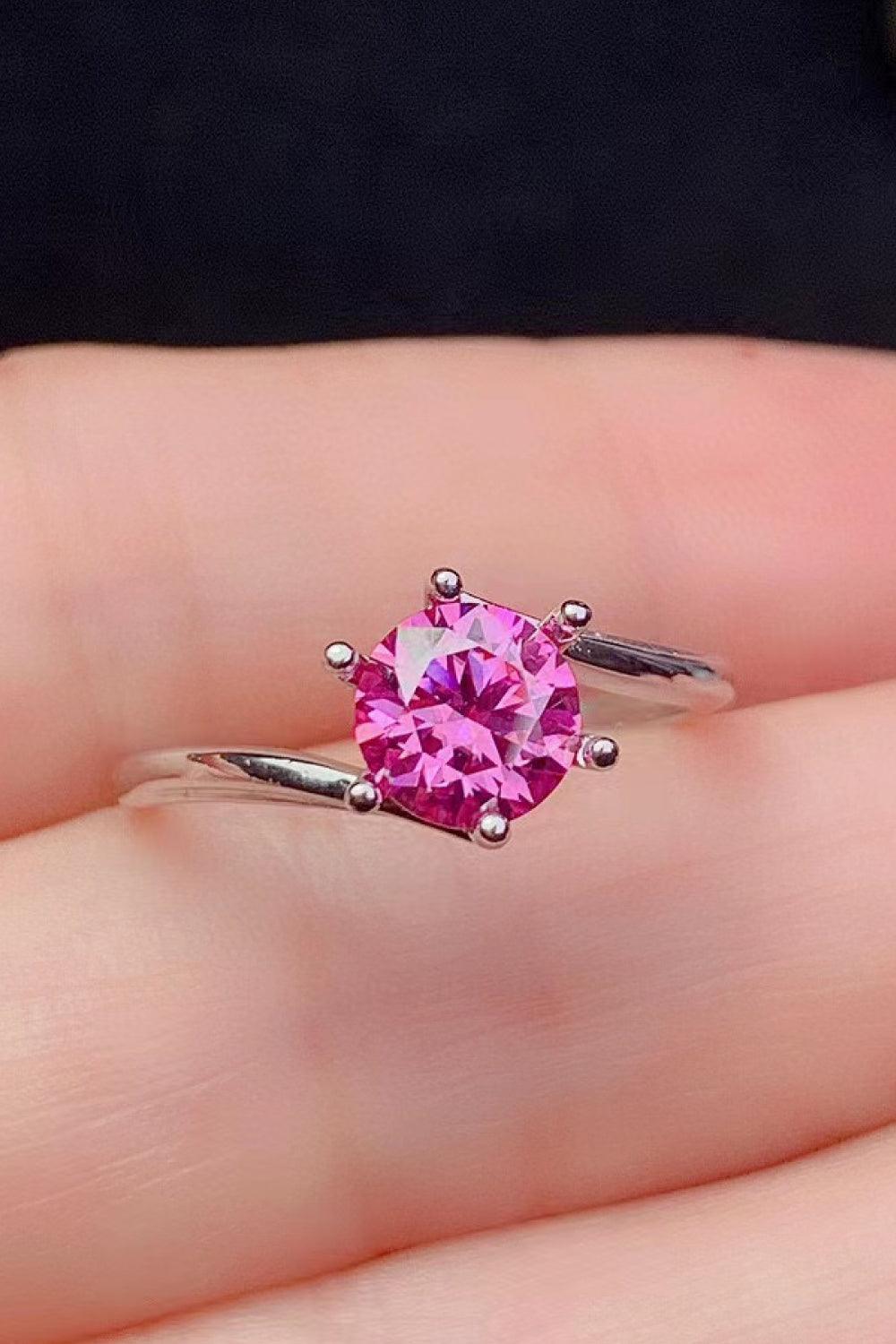 Keep Shining Round Cut 1 Carat Pink Moissanite Ring - MXSTUDIO.COM