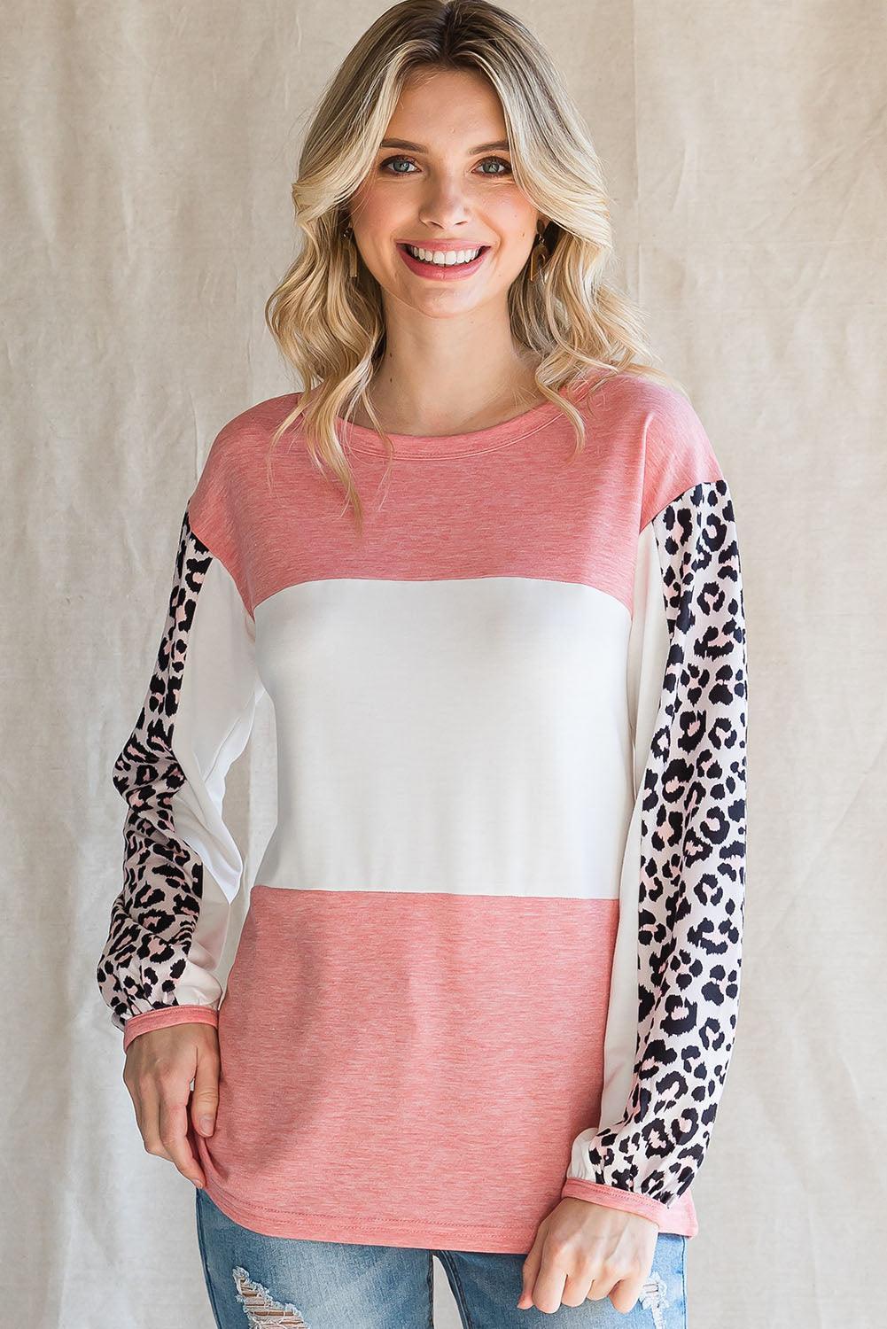 Keep Smiling Color Block Long Sleeve Top - MXSTUDIO.COM