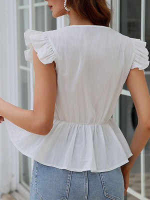 Keep Them Speechless Eyelet White Peplum Blouse - MXSTUDIO.COM