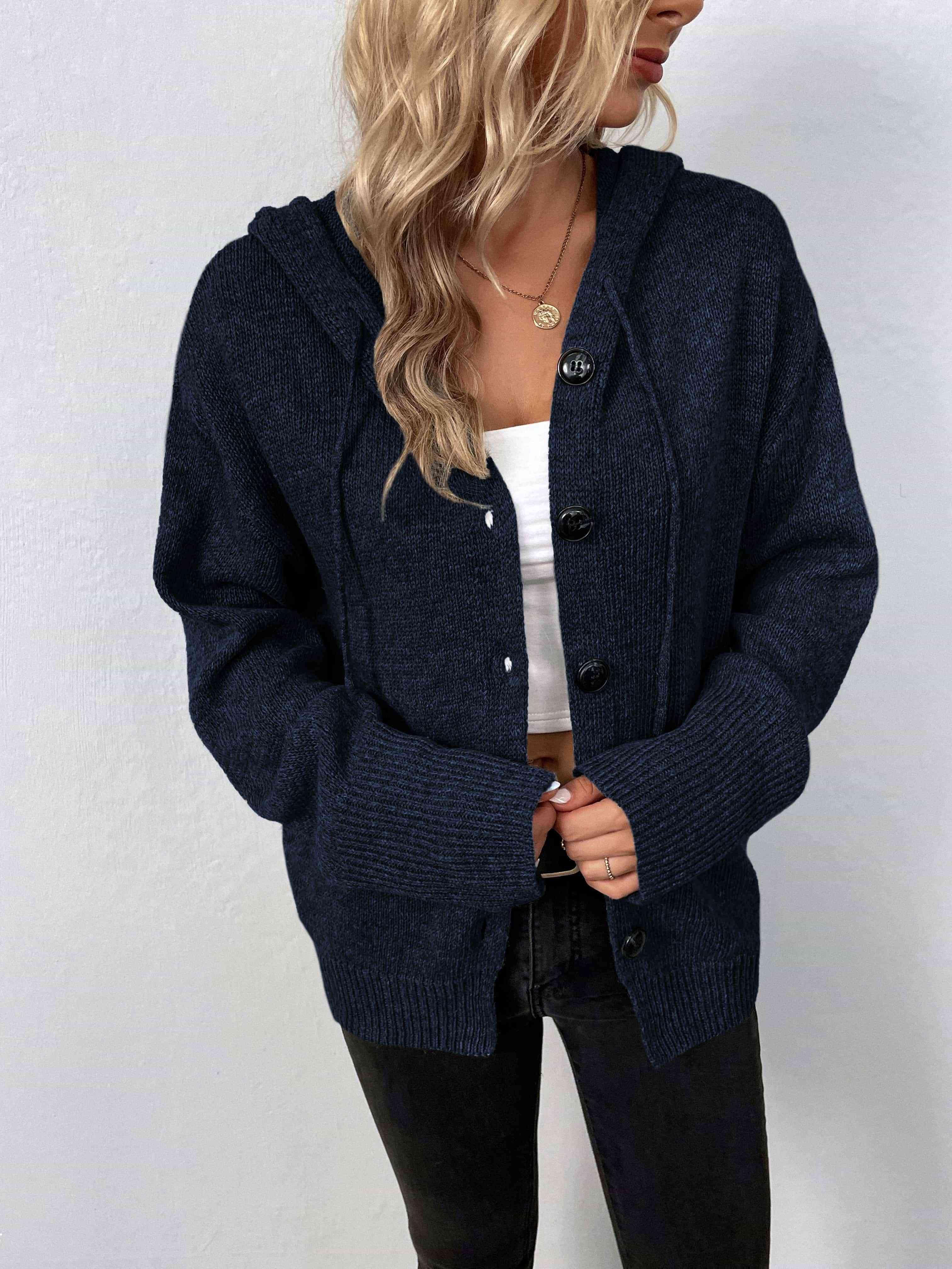 Keep Warm Button Down Hooded Knitted Cardigan-MXSTUDIO.COM