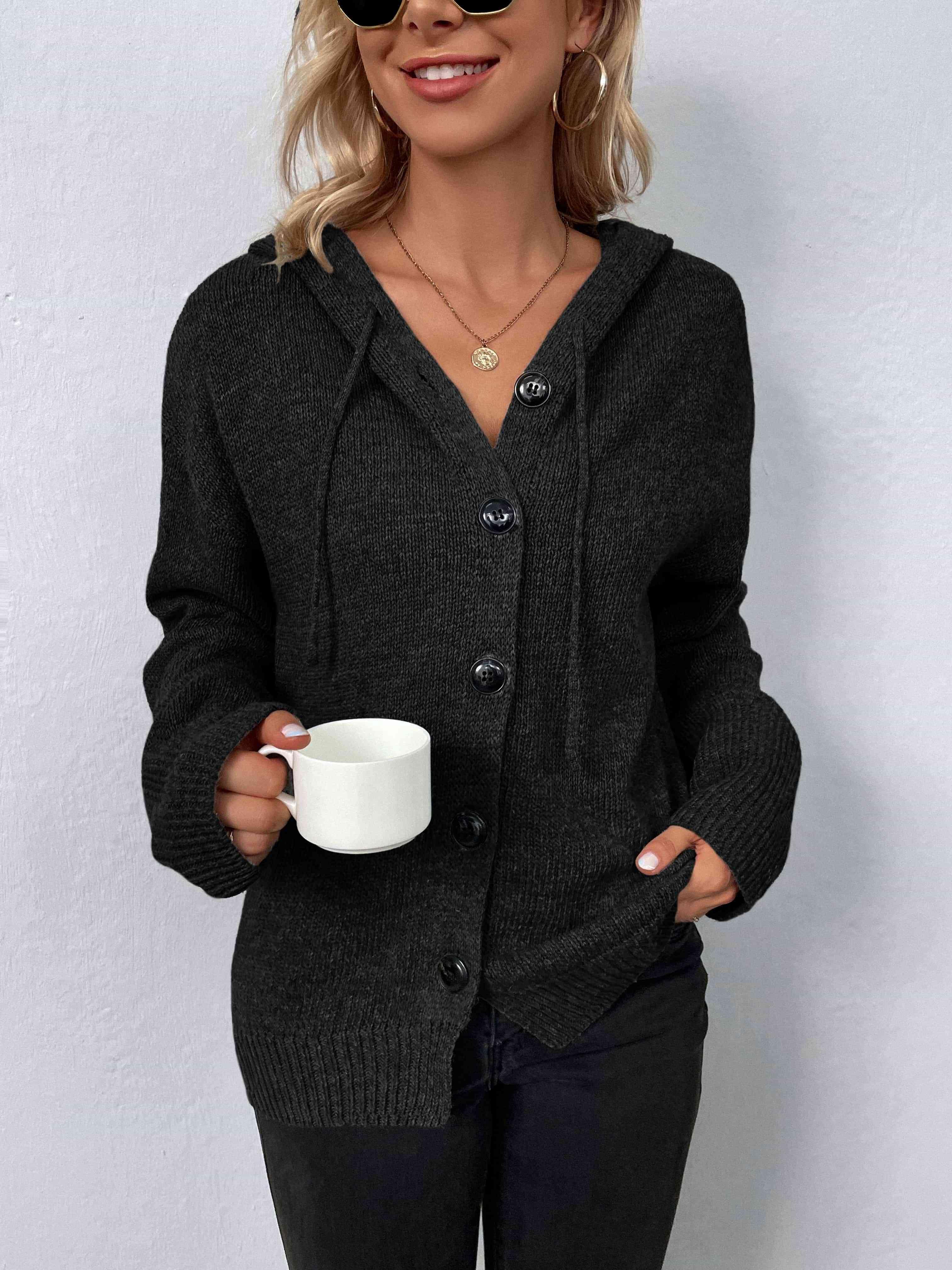 Keep Warm Button Down Hooded Knitted Cardigan-MXSTUDIO.COM