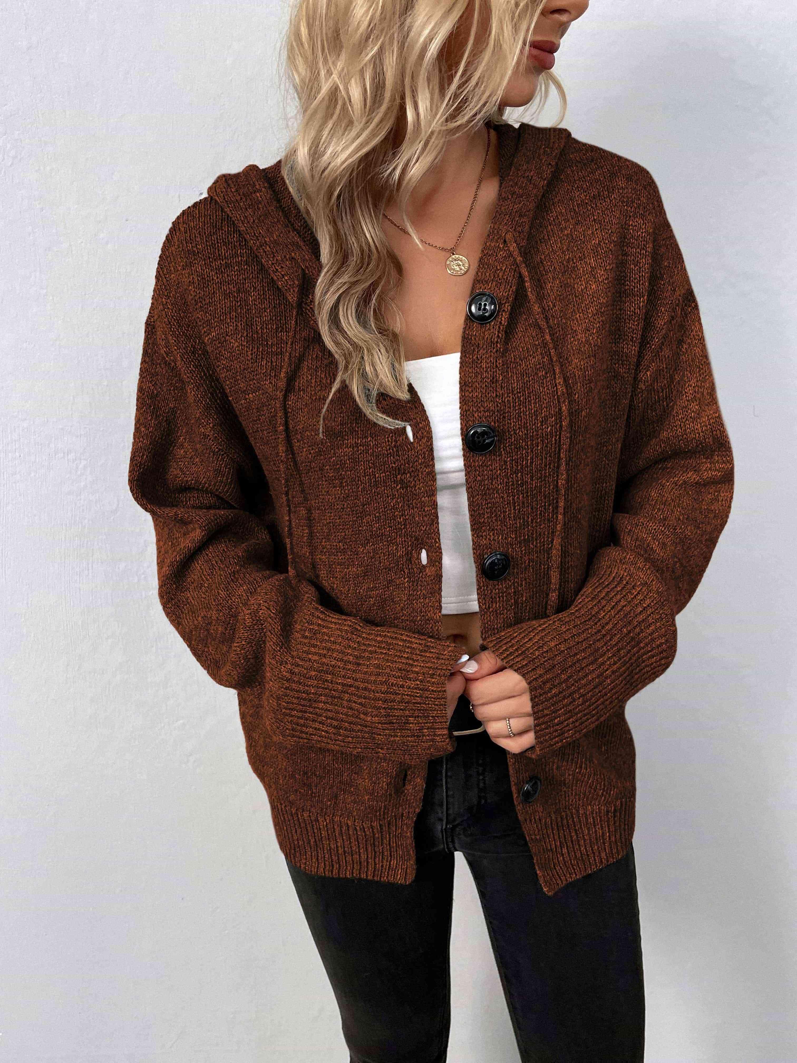 Keep Warm Button Down Hooded Knitted Cardigan-MXSTUDIO.COM