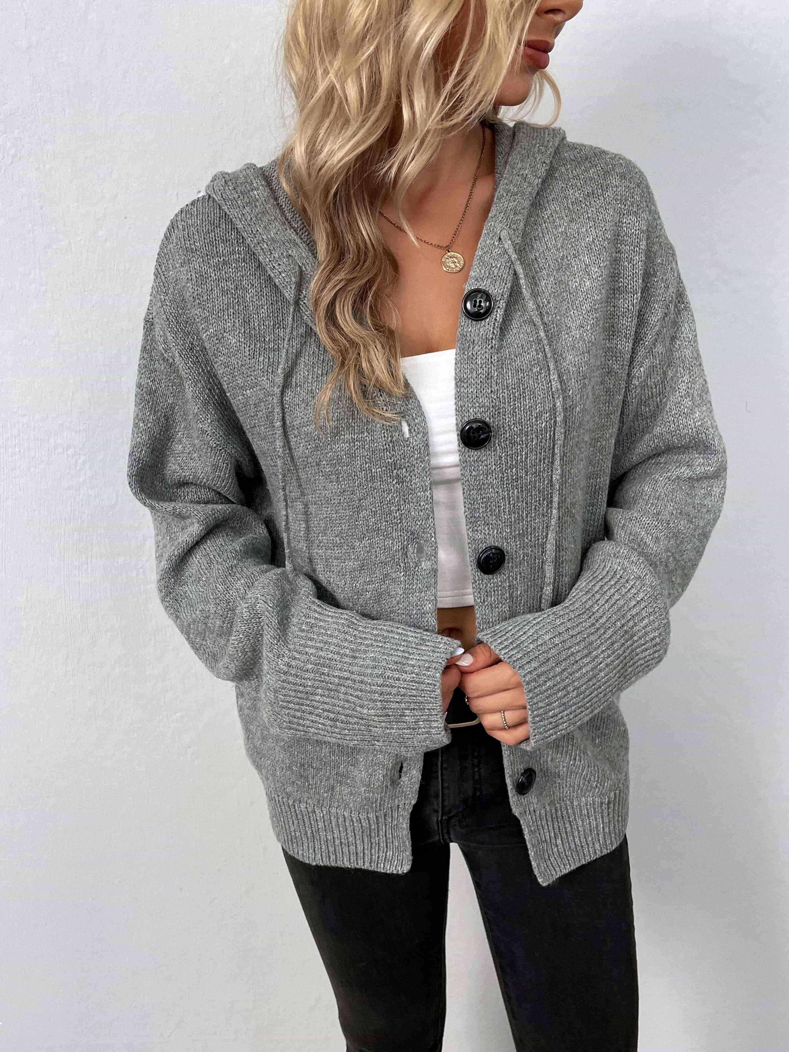 Keep Warm Button Down Hooded Knitted Cardigan-MXSTUDIO.COM