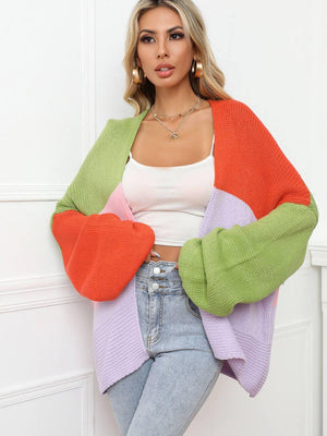 Keep Warm Color Block Open Front Longline Cardigan - MXSTUDIO.COM