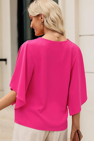 Keep Your Eyes On Me Cloak Sleeve V Neck Blouse - MXSTUDIO.COM