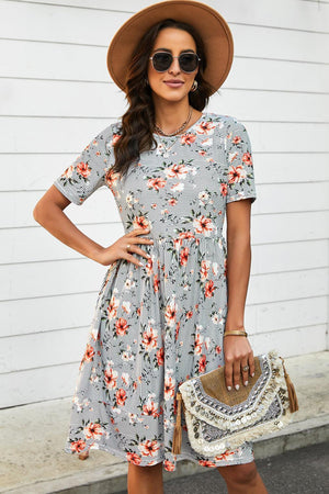 Keep it Simple Floral Short Sleeve Midi Dress - MXSTUDIO.COM