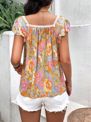 Know Your Worth Floral Flutter Sleeve Top - MXSTUDIO.COM