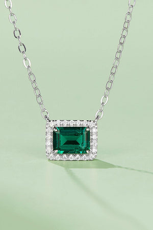 Lab-Grown Rectangle Green Emerald Pendant Necklace - MXSTUDIO.COM