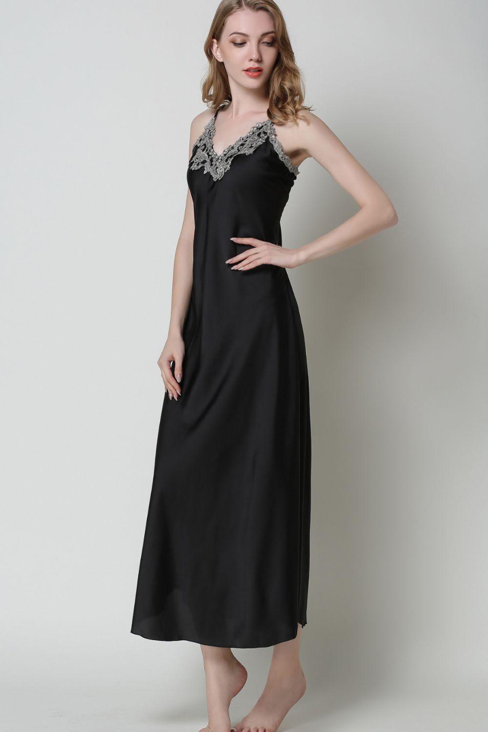 Lace Detail Neckline Satin Night Dress - MXSTUDIO.COM