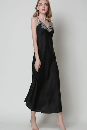 Lace Detail Neckline Satin Night Dress - MXSTUDIO.COM