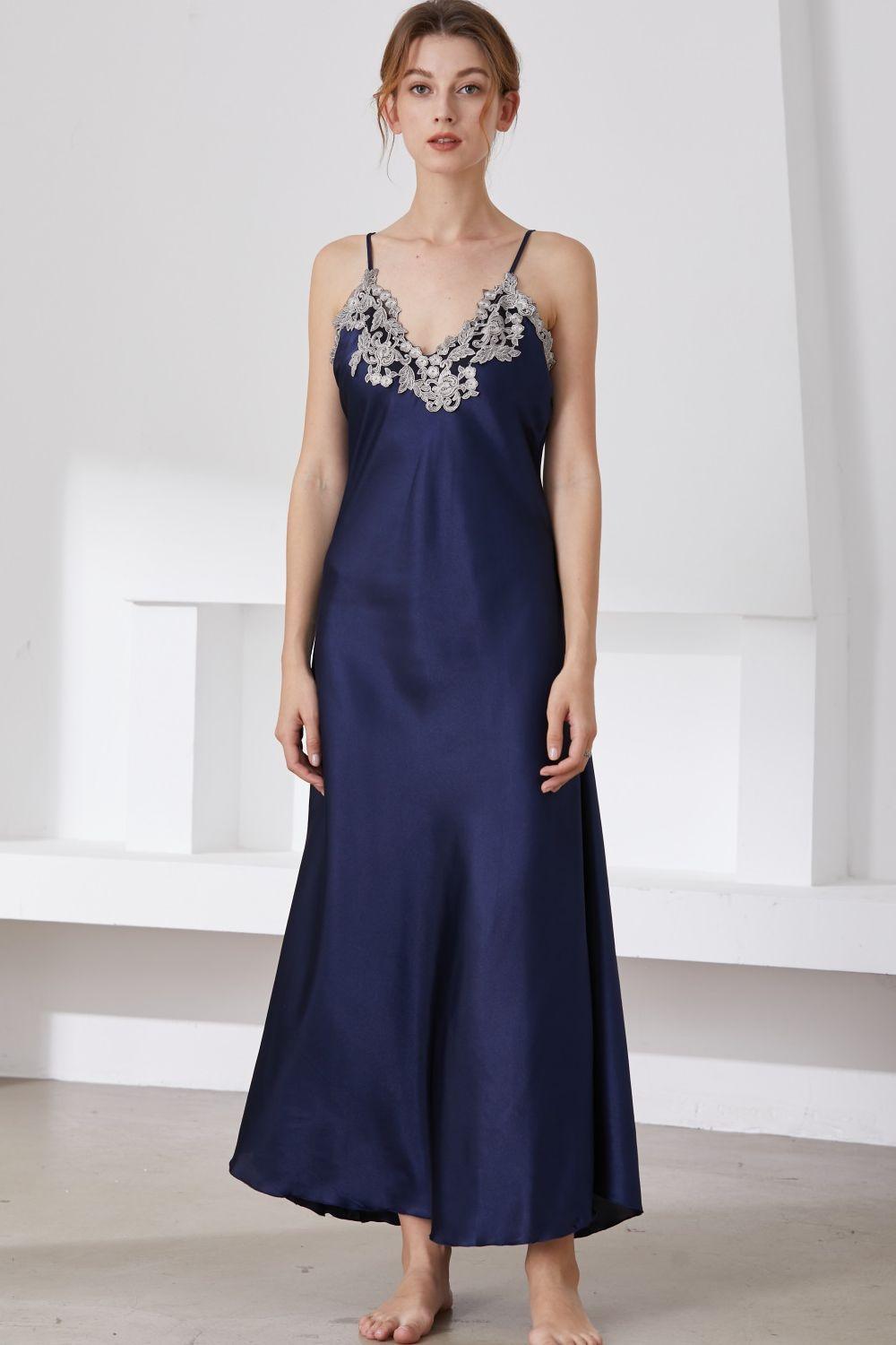 Lace Detail Neckline Satin Night Dress - MXSTUDIO.COM