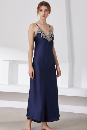 Lace Detail Neckline Satin Night Dress - MXSTUDIO.COM