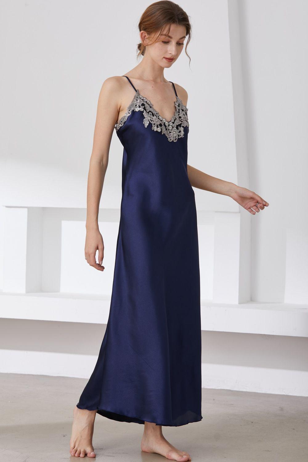 Lace Detail Neckline Satin Night Dress - MXSTUDIO.COM