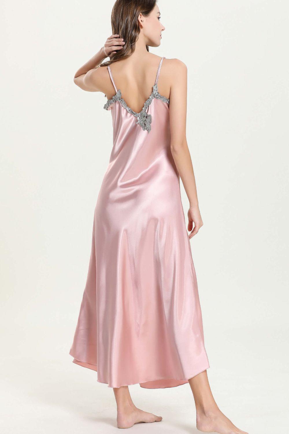 Lace Detail Neckline Satin Night Dress - MXSTUDIO.COM