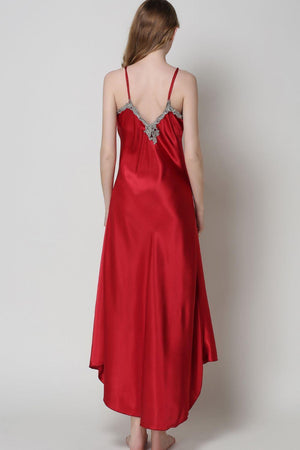 Lace Detail Neckline Satin Night Dress - MXSTUDIO.COM