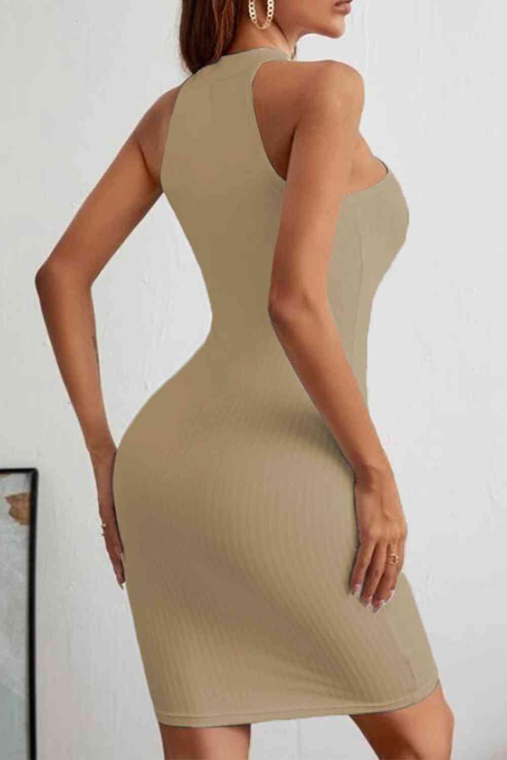 Lace-Up Front Sleeveless Bodycon Mini Dress-MXSTUDIO.COM