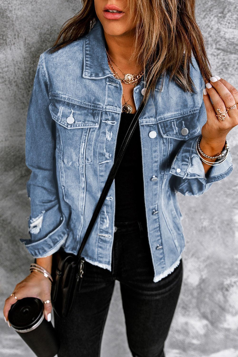 Lady Boss Distressed Denim Jacket - MXSTUDIO.COM