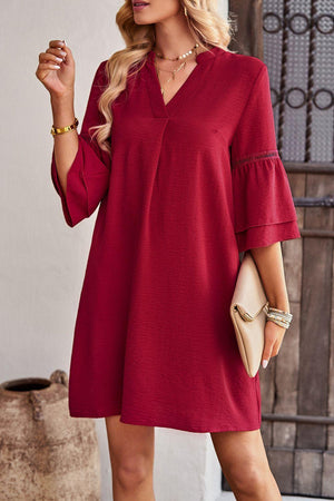 Lady Boss Notched Neck Flounce Sleeve Dress - MXSTUDIO.COM