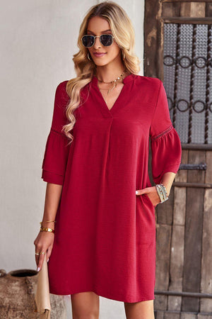 Lady Boss Notched Neck Flounce Sleeve Dress - MXSTUDIO.COM