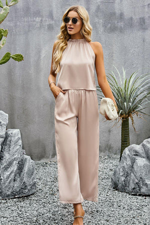 Lady Boss Sleeveless Top and Wide Leg Pants Set - MXSTUDIO.COM