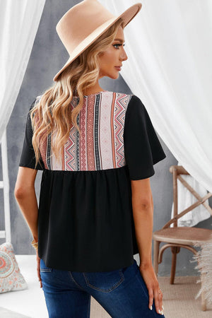 Laid-Back Babydoll Geometric Print Blouse - MXSTUDIO.COM