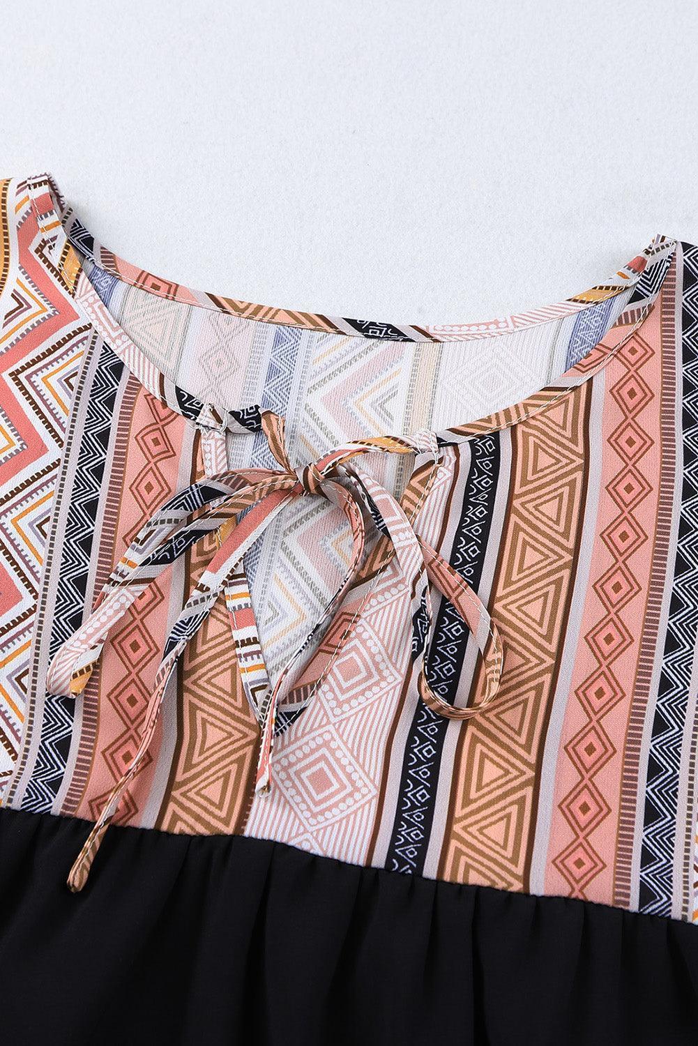 Laid-Back Babydoll Geometric Print Blouse - MXSTUDIO.COM