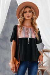 Laid-Back Babydoll Geometric Print Blouse - MXSTUDIO.COM