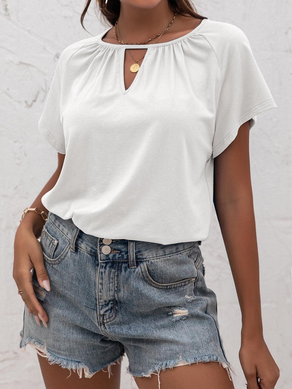 Laid-Back Cutout Round Neck Blouse - MXSTUDIO.COM