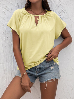 Laid-Back Cutout Round Neck Blouse - MXSTUDIO.COM