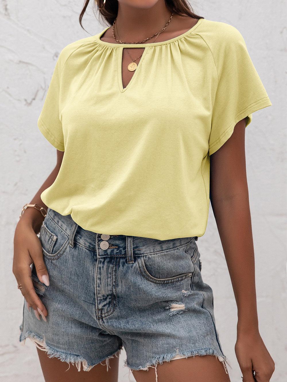 Laid-Back Cutout Round Neck Blouse - MXSTUDIO.COM