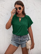 Laid-Back Cutout Round Neck Blouse - MXSTUDIO.COM