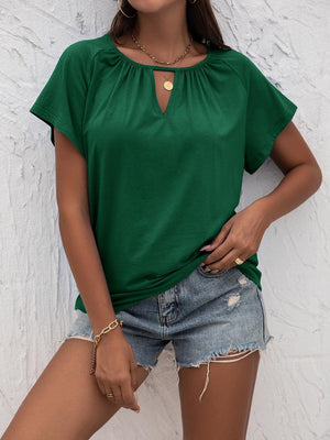 Laid-Back Cutout Round Neck Blouse - MXSTUDIO.COM