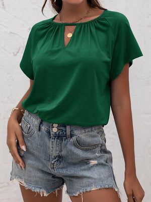 Laid-Back Cutout Round Neck Blouse - MXSTUDIO.COM